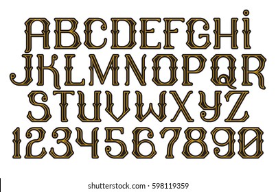 Decorative vintage font Time Machine concept. Old style alphabet design. Vector illustration - Shutterstock ID 598119359