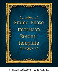 Decorative vintage frame and border, Gold photo frame with corner Thailand line floral for picture, Vector design decoration pattern style. border design is pattern Thai art style