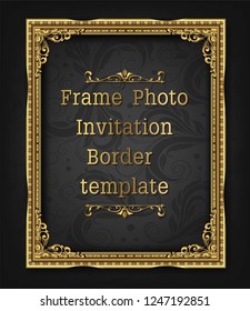 Decorative vintage frame and border, Gold photo frame with corner Thailand line floral for picture, Vector design decoration pattern style. border design is pattern Thai art style