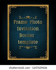 Decorative vintage frame and border, Gold photo frame with corner Thailand line floral for picture, Vector design decoration pattern style. border design is pattern Thai art style