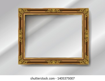 Decorative vintage frame and border, Gold photo frame with corner Thailand line floral for picture, Vector design decoration on pattern style. border design is pattern