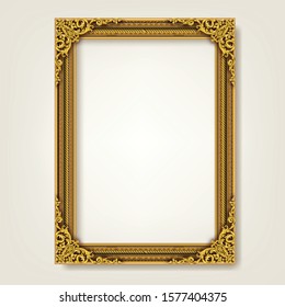 Decorative Vintage Frame And Border ,Gold Photo Frame With Corner Thailand Line Floral For Picture, Vector