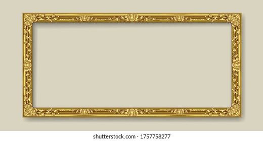 Decorative vintage frame and border, Gold photo frame with corner Thailand line floral for picture, Vector design decoration on pattern style. border design is pattern