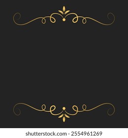 Decorative vintage frame or border with horizontal swirls divider and copy space. Template for covers, invitations, menu. Gold vector layout on dark background