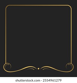 Decorative vintage frame, border with swirls divider and copy space. Luxury template for covers, invitations, menu. Gold vector design on dark background