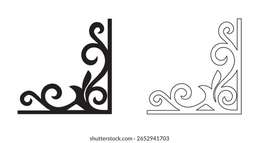 Decorative vintage frame corner template ornament art Solid and Outline