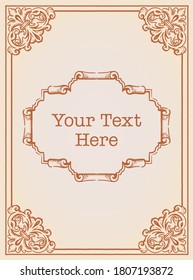 Decorative vintage frame and elements in antique gothic style. Vector illustration.