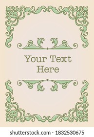 Decorative vintage frame and elements in antique style. Vector illustration.