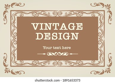 Decorative vintage frame and elements in antique style. Vector illustration.