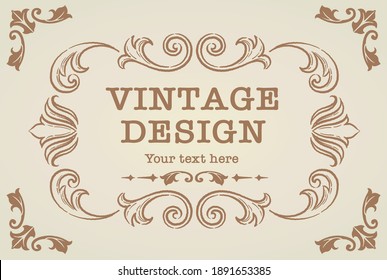 Decorative vintage frame and elements in antique style. Vector illustration.