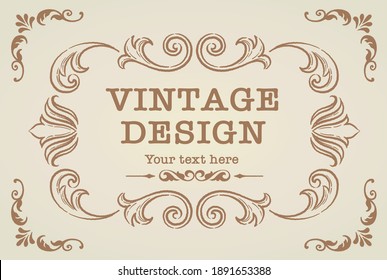 Decorative vintage frame and elements in antique style. Vector illustration.