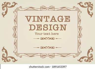 Decorative vintage frame and elements in antique style. Vector illustration.