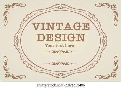 Decorative vintage frame and elements in antique style. Vector illustration.