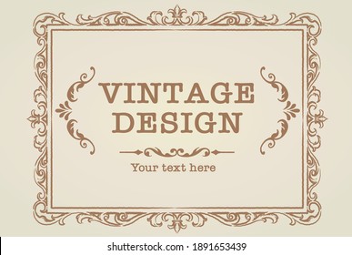 Decorative vintage frame and elements in antique style. Vector illustration.