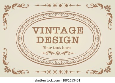 Decorative vintage frame and elements in antique style. Vector illustration.