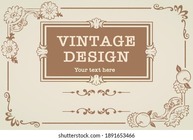 Dekorative Vintage-Rahmen und Elemente mit Blumen im antiken Stil. Vektorgrafik.