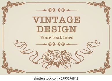 Marco vintage decorativo y elementos con flores de estilo antiguo. Ilustración vectorial.