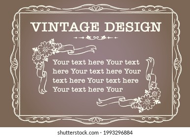 Decorative vintage frame and elements with flowers in antique style. Vector illustration.