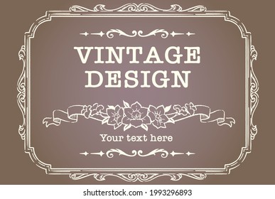 Decorative vintage frame and elements with flowers in antique style. Vector illustration.