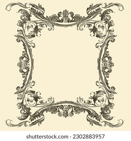 Marco vintage decorativo y elementos con flores de estilo antiguo. Ilustración vectorial.