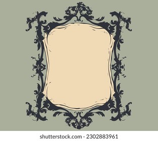 Decorative vintage frame and elements with flowers in antique style. Vector illustration.