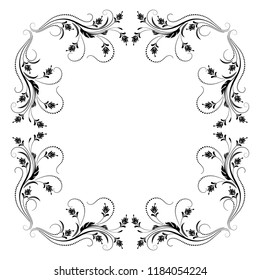Decorative vintage frame with floral ornament in retro style isolated on white background