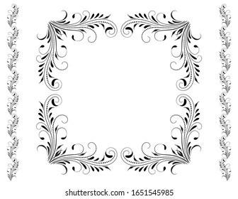 Decorative vintage frame with floral ornament with border in retro style isolated on white background