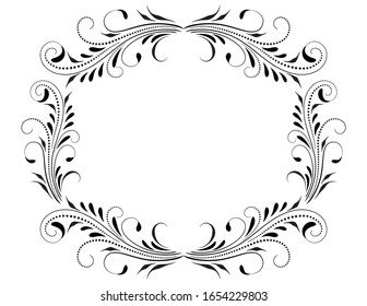 Decorative vintage frame with floral ornament and border in retro style isolated on white background