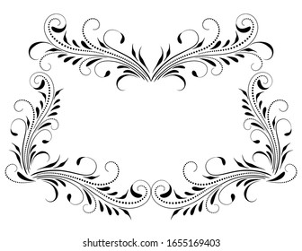 Decorative vintage frame with floral ornament and border in retro style isolated on white background