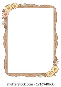 Decorative vintage frame with flowers in antique style. Vector illustration.