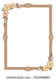 Decorative vintage frame with flowers in antique style. Vector illustration.