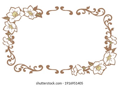 Decorative vintage frame with flowers in antique style. Vector illustration.