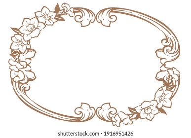 Marco vintage decorativo con flores de estilo antiguo. Ilustración vectorial.