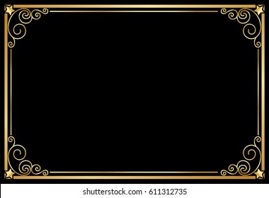 Decorative vintage frame photo frame flourishes of border and corner silhouette, Vector motion design is patterned on black background