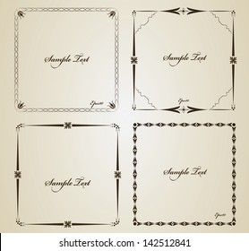 Decorative vintage frame set. Isolated vector with sample text.