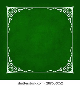 Decorative vintage frame silhouette with separated corners. You can easily change aspect ratio of frame. Illustration has green grunge background. 