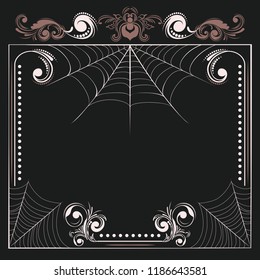 Decorative vintage frame with spider web and floral ornament.