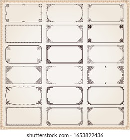 Decorative vintage frames borders backgrounds rectangle 2x1 proportions set 6 vector