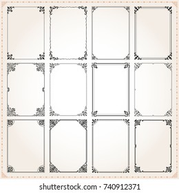 Decorative vintage frames borders backgrounds rectangle proportions set 7 vector