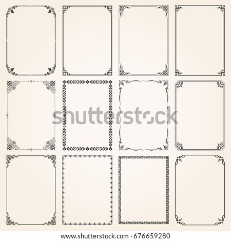 Decorative vintage frames borders backgrounds rectangle proportions set 5 vector