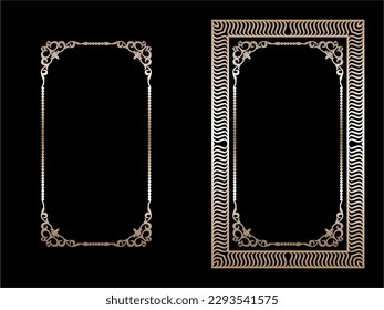 Decorative vintage frames and borders, Gold photo frames with Thai corners floral outline for pictures, Vector design decorative pattern style. The border design is an art style pattern