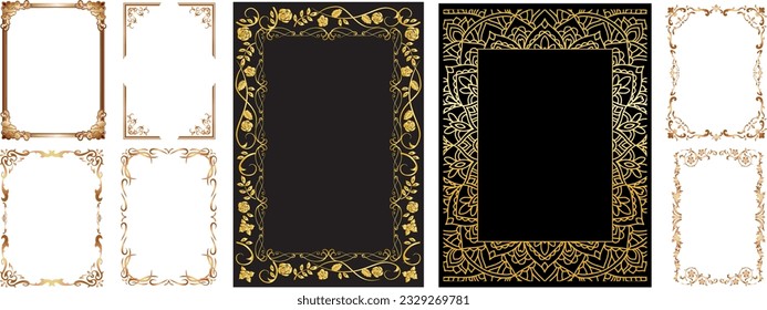 Decorative vintage frames and borders, Gold photo frame for picture, Vector design