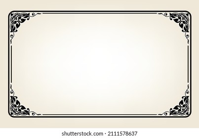Decorative vintage frames and borders on Black background, Ethnic frame with corner Thailand line floral for picture, Silhouette Vector design decoration pattern style