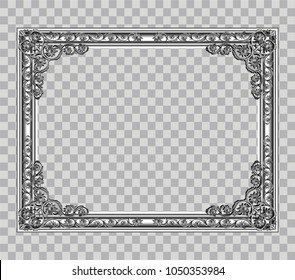 Decorative vintage frames and borders ,Photo frame with corner line floral, flourishes metal of border and corner silhouette, wood vector design is patterned Thai style