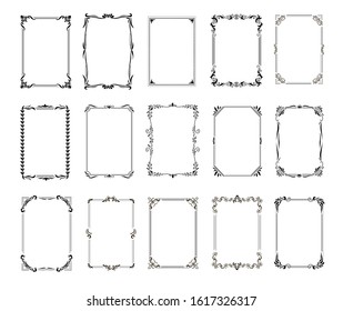 Decorative vintage frames and borders set. Retro ornamental rectangle frame collection, wedding ornate deco templates, antique borders vector icons.