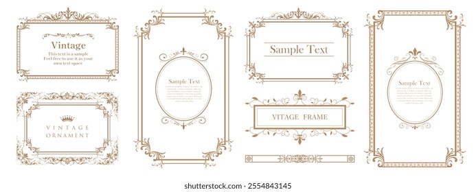 Decorative vintage frames and borders set. Decorative vector ornament, design elements. Labels, retro ribbons, luxurious elegant calligraphic swirls.