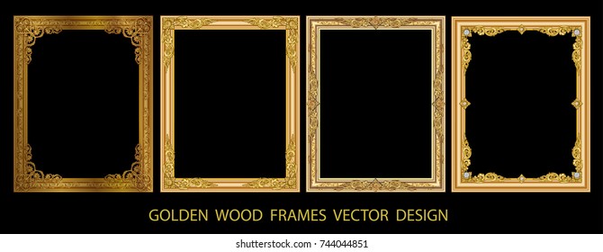 Decorative vintage frames and borders set, photo frame with corner line floral, frame flourishes set of border and corner silhouette, wood vector motion design is patterned Thai style