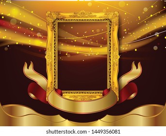 Decorative vintage frames and borders set,Gold photo frame with corner Thailand line floral for picture, Vector design decoration pattern style
