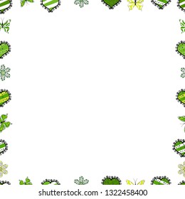 Decorative vintage frames and borders. Vector illustration. Decoration pattern style. Seamless. Illustration in white, black and green colors. Border design is pattern in doodles art style.