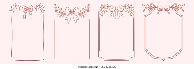 Decorative vintage frames with floral elements and romantic bows